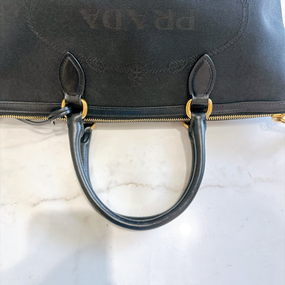 Prada Logo Jacquard Black Canvas Satchel Tote