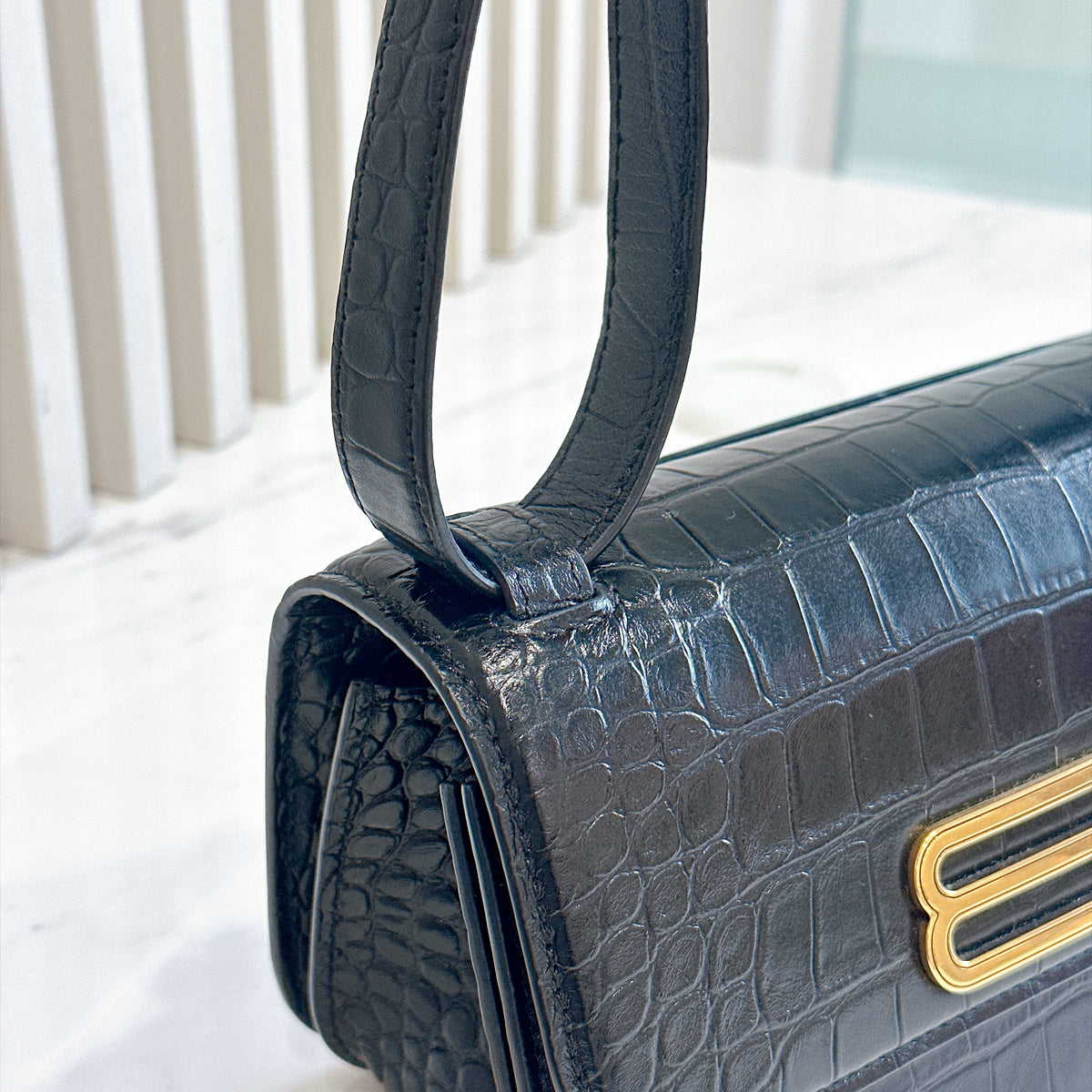 Balenciaga Gossip Small in Black Crocodile Embossed Calfskin