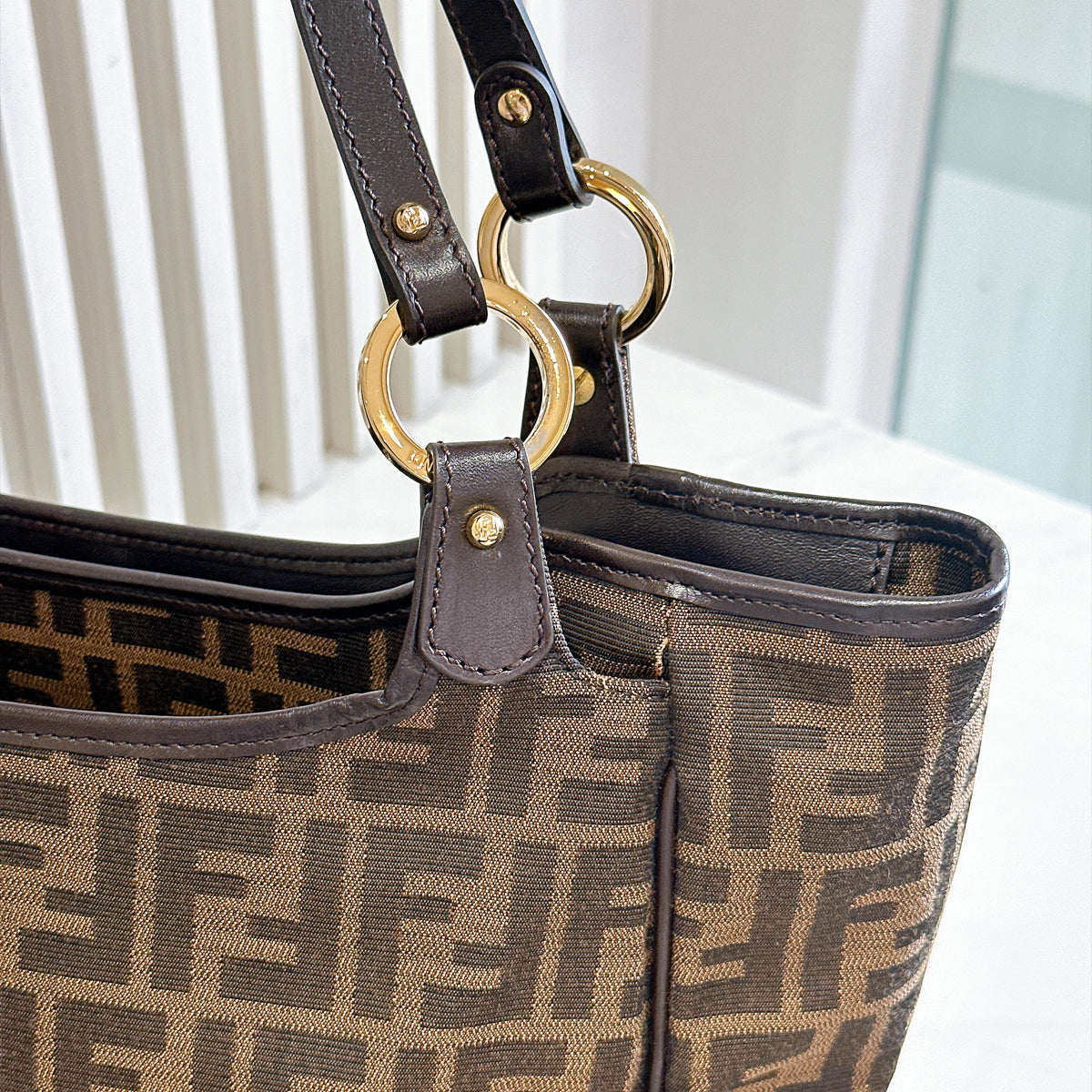 Fendi Zucca Print Canvas and Leather Tote / Chef Bag