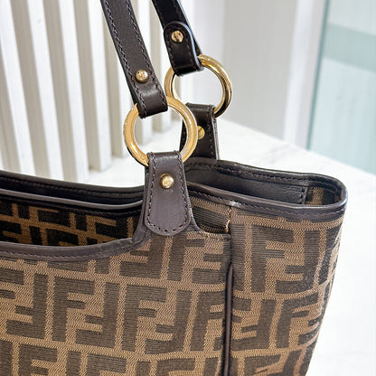 Fendi Zucca Print Canvas and Leather Tote / Chef Bag
