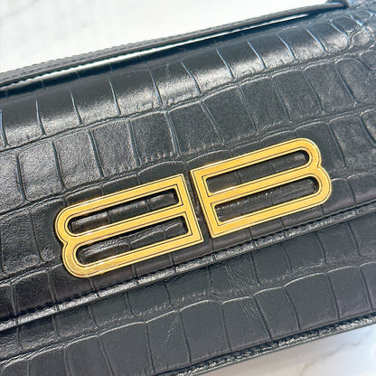Balenciaga Gossip Small in Black Crocodile Embossed Calfskin