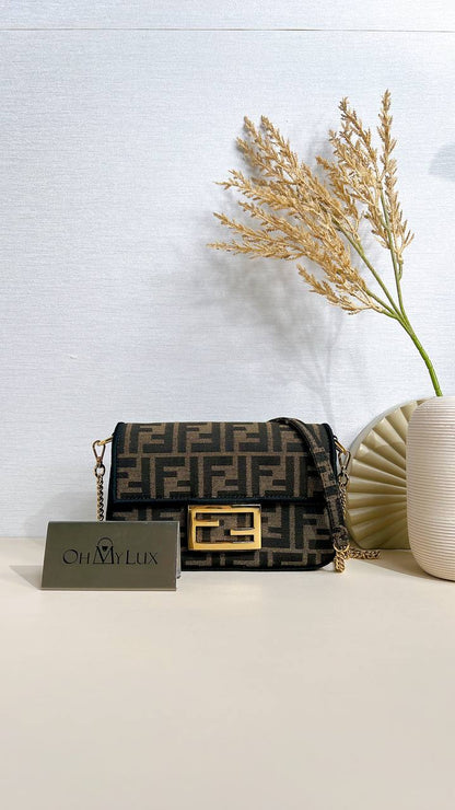 Fendi Mini Baguette in Brown FF Jacquard Fabric