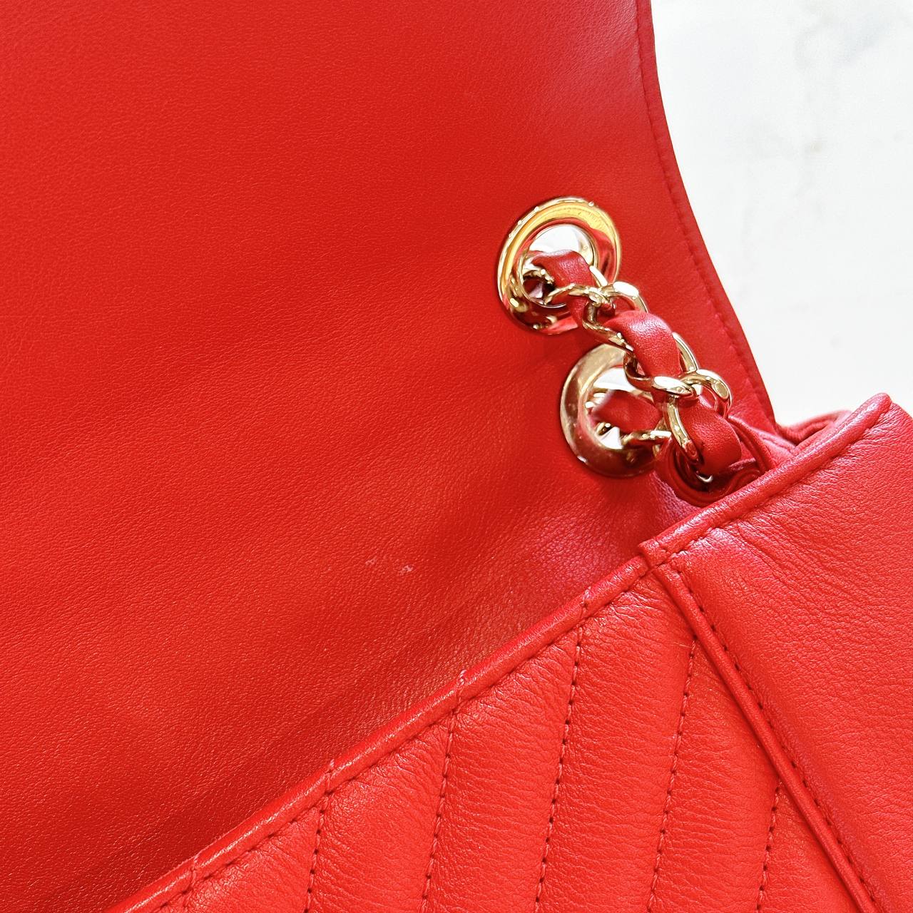 Chanel Red Chevron Leather Flap Handbag