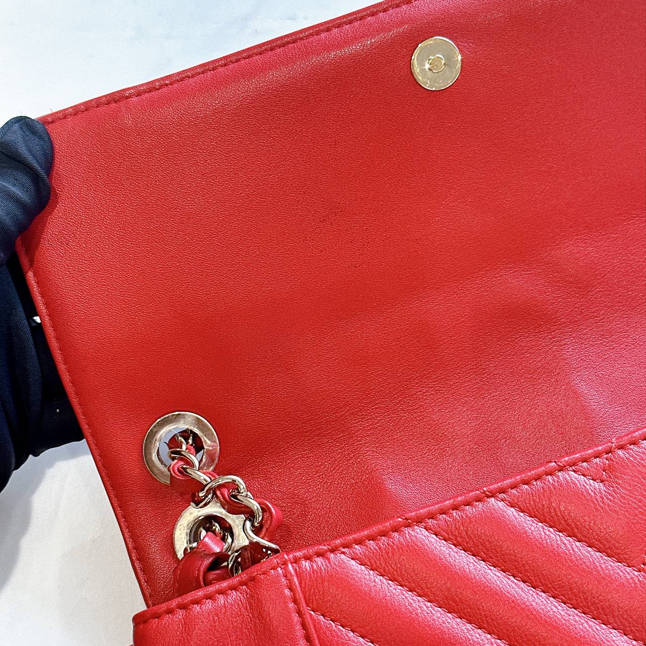 Chanel Red Chevron Leather Flap Handbag