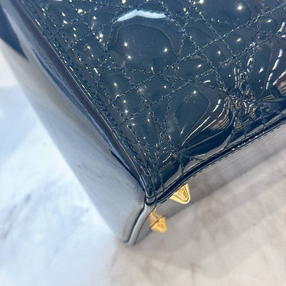 Lady Dior Medium in Black Patent GHW