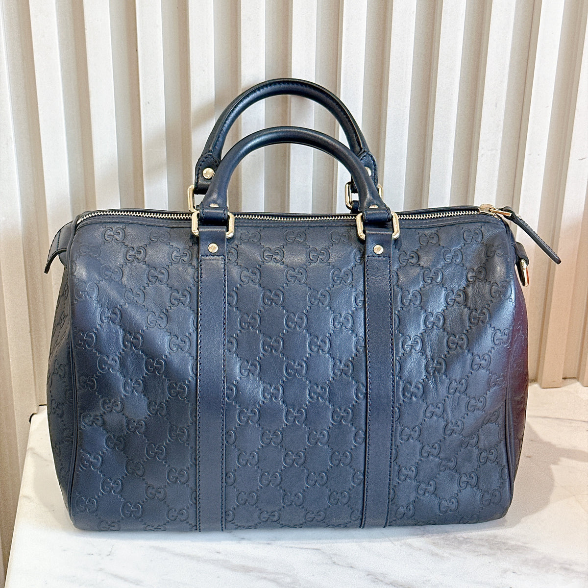 Gucci Guccissima Medium Joy Boston in Navy Blue