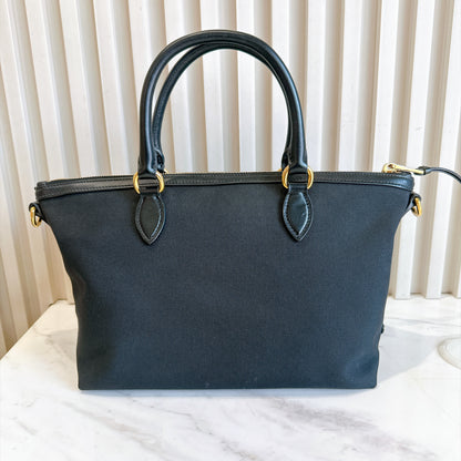 Prada Logo Jacquard Black Canvas Satchel Tote