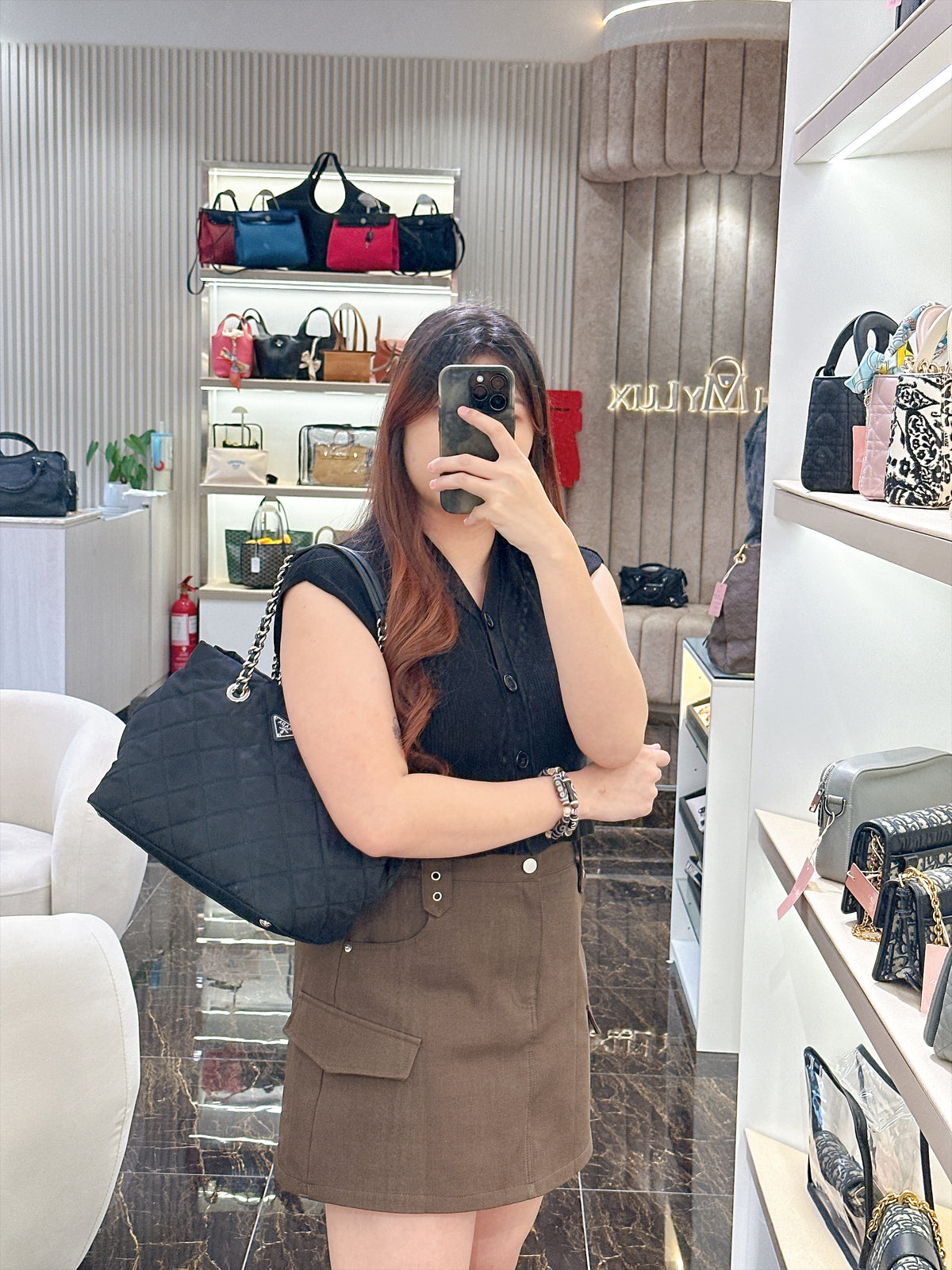 Prada Quilted Tessuto Nylon Chain Shoulder Tote