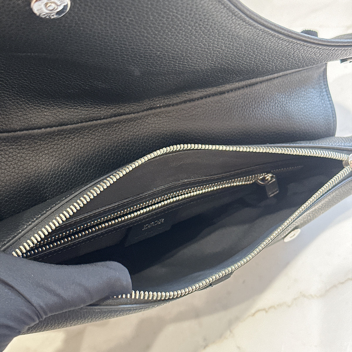 Dior Saddle Maxi in Black Grained Calf Leather