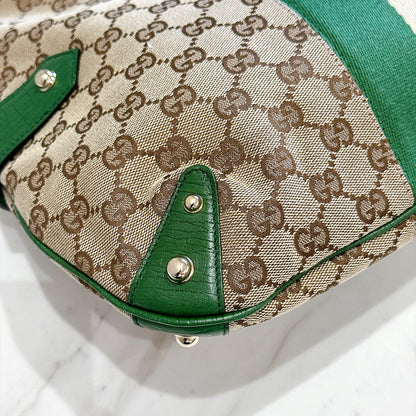 Gucci GG Canvas Green Web Horsebit Chain Large Hobo Bag