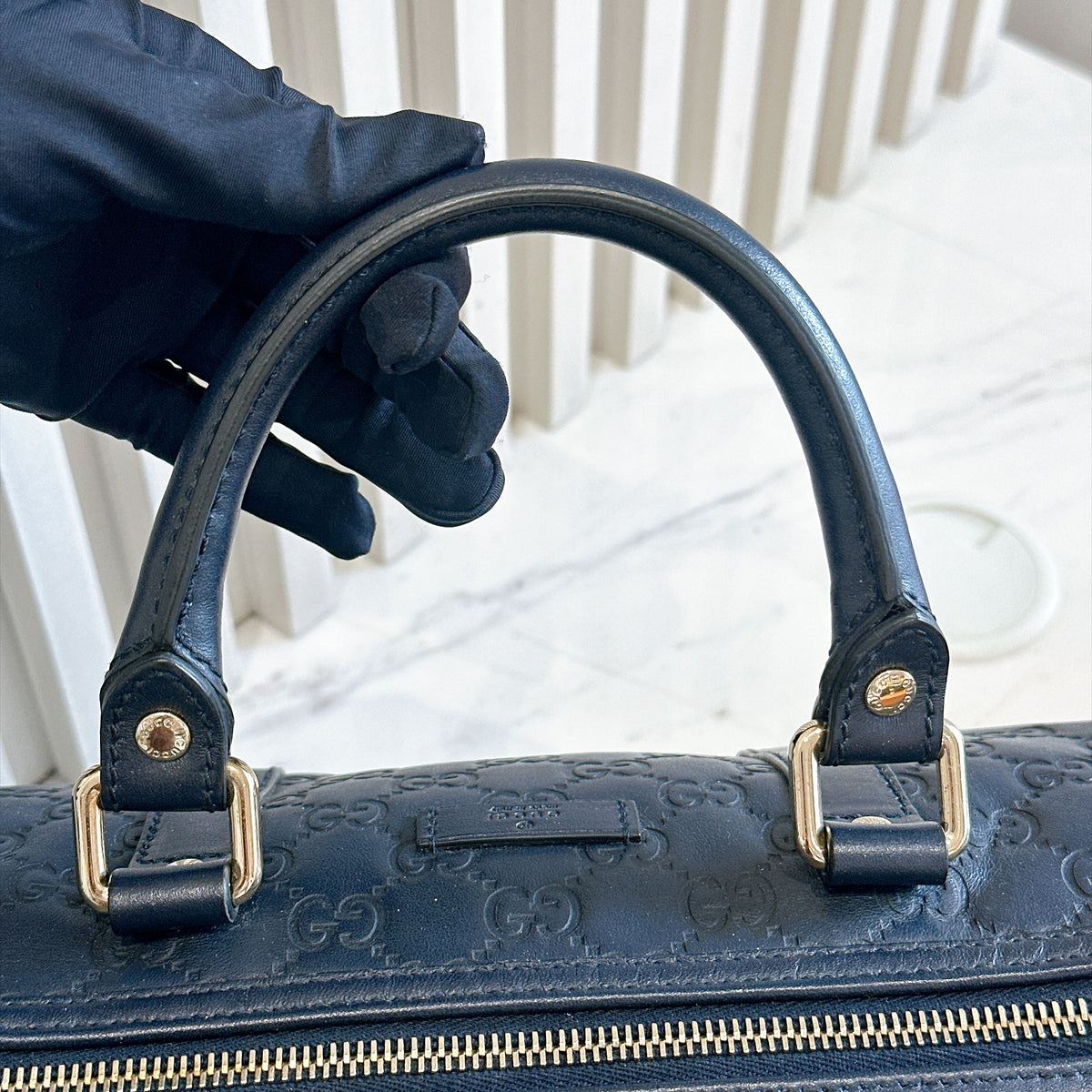 Gucci Guccissima Medium Joy Boston in Navy Blue