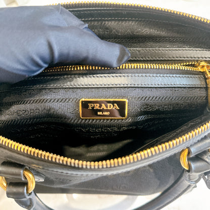 Prada Logo Jacquard Black Canvas Satchel Tote