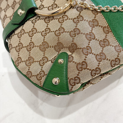 Gucci GG Canvas Green Web Horsebit Chain Large Hobo Bag