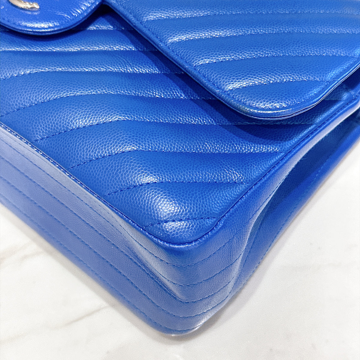 Chanel Jumbo In Blue Chevron Caviar SHW