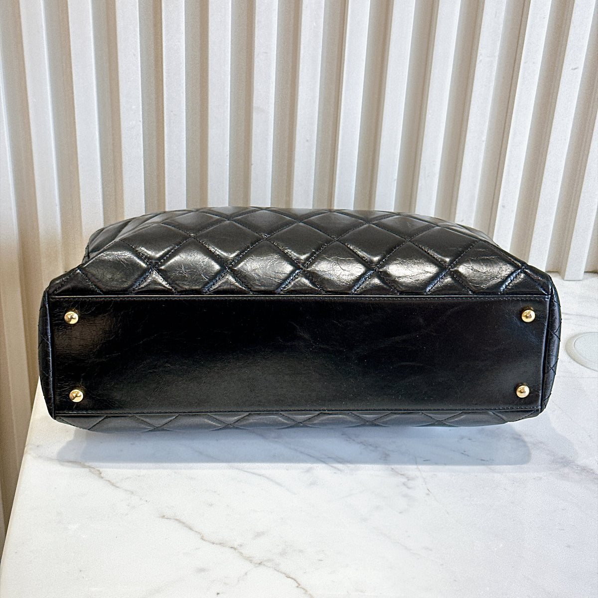 Chanel Coco Turn Lock Chain Tote in Black Aged Calfskin