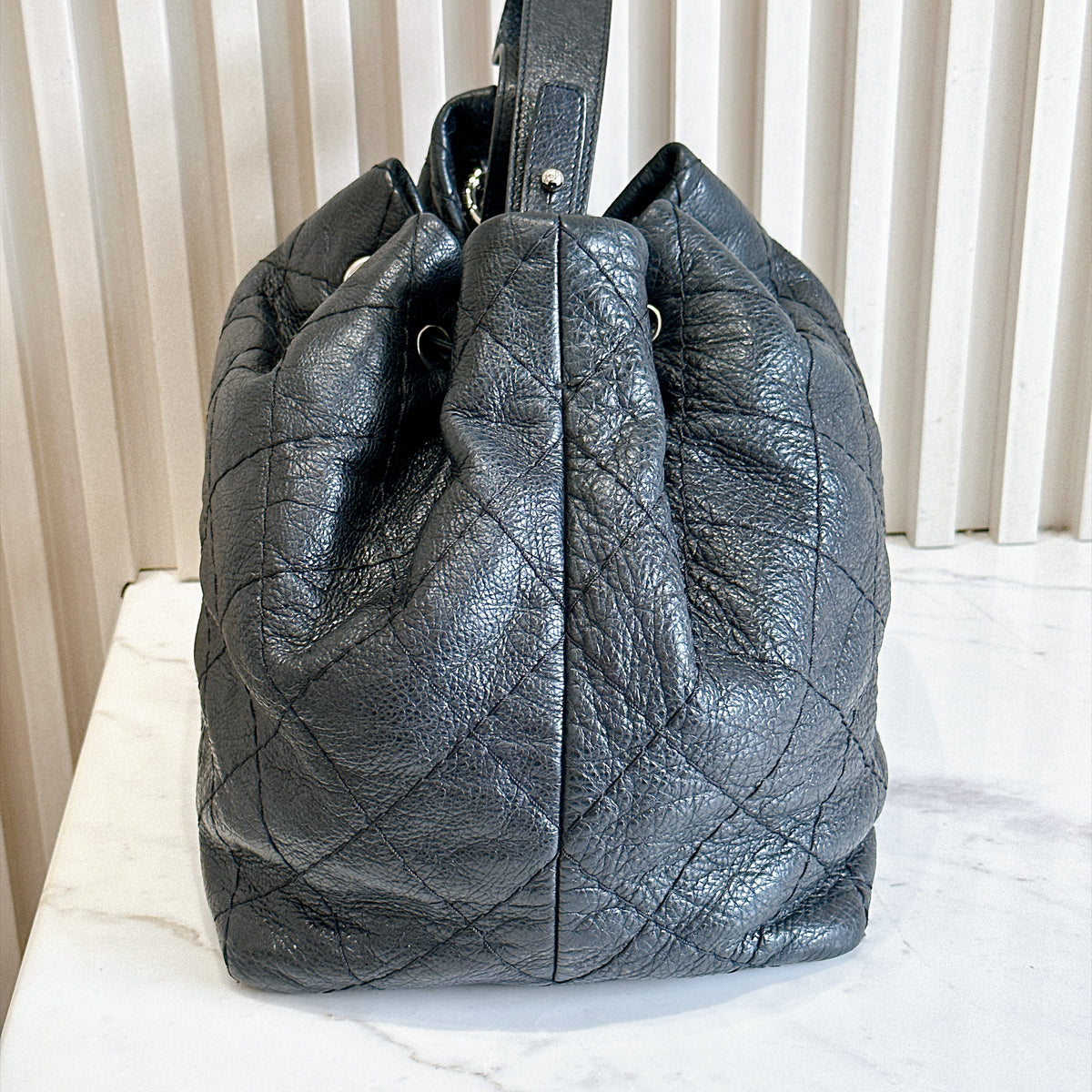 Chanel Glazed Calfskin On The Road Drawstring Bucket Bag