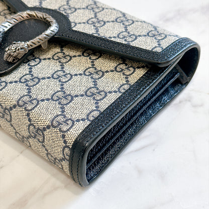 Gucci Dionysus GG Supreme Wallet On Chain in Navy Blue