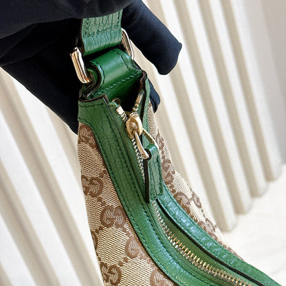 Gucci GG Canvas Green Web Horsebit Chain Large Hobo Bag