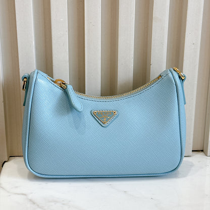 Prada 3 in 1 Hobo Bag in Blue Saffiano