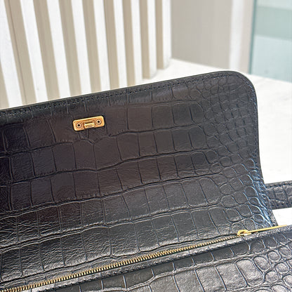 Balenciaga Gossip Small in Black Crocodile Embossed Calfskin