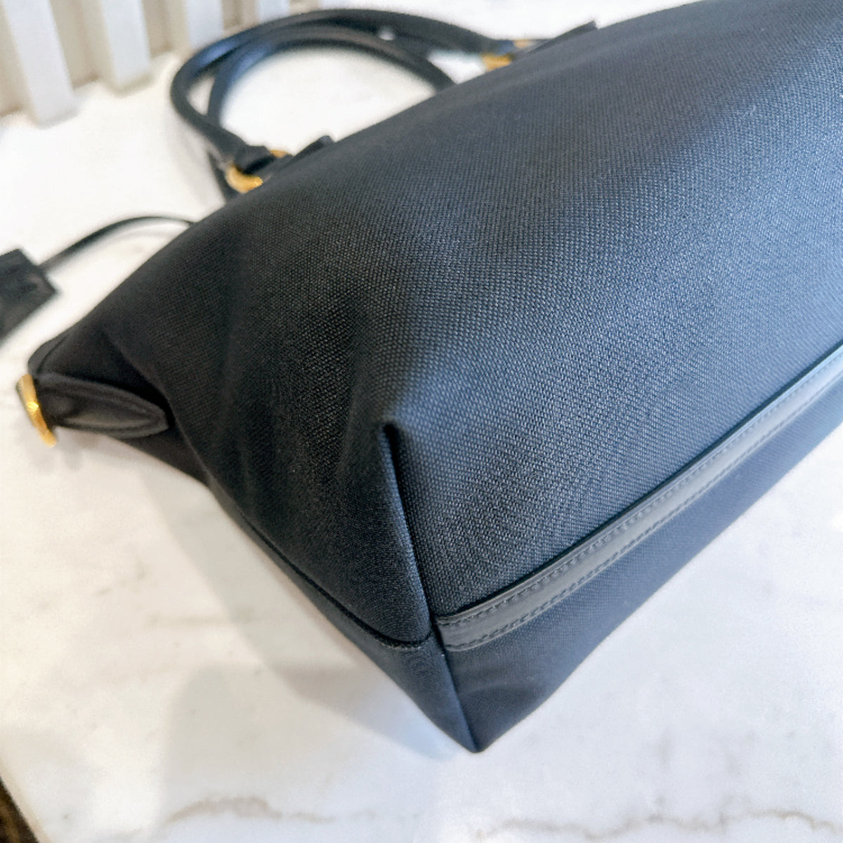 Prada Logo Jacquard Black Canvas Satchel Tote