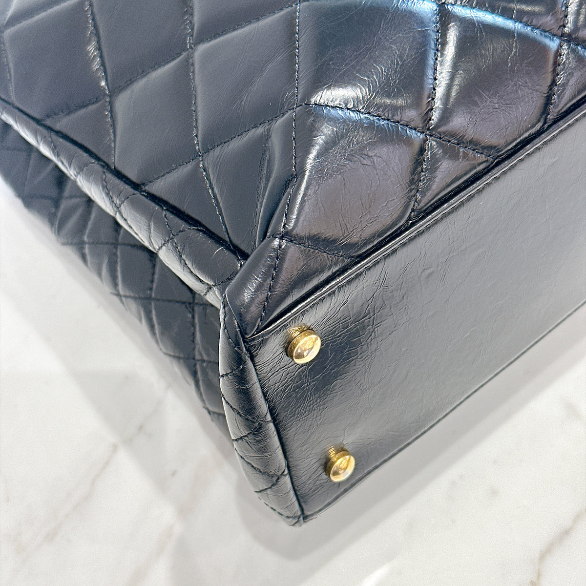Chanel Coco Turn Lock Chain Tote in Black Aged Calfskin