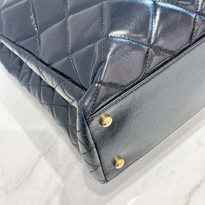 Chanel Coco Turn Lock Chain Tote in Black Aged Calfskin