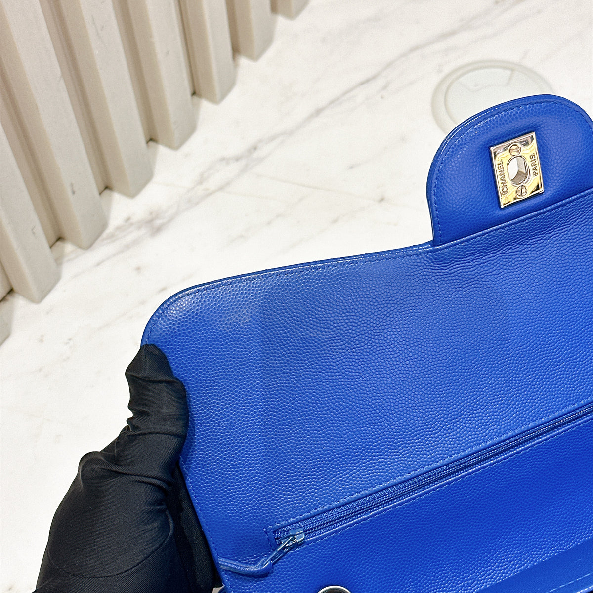 Chanel Jumbo In Blue Chevron Caviar SHW
