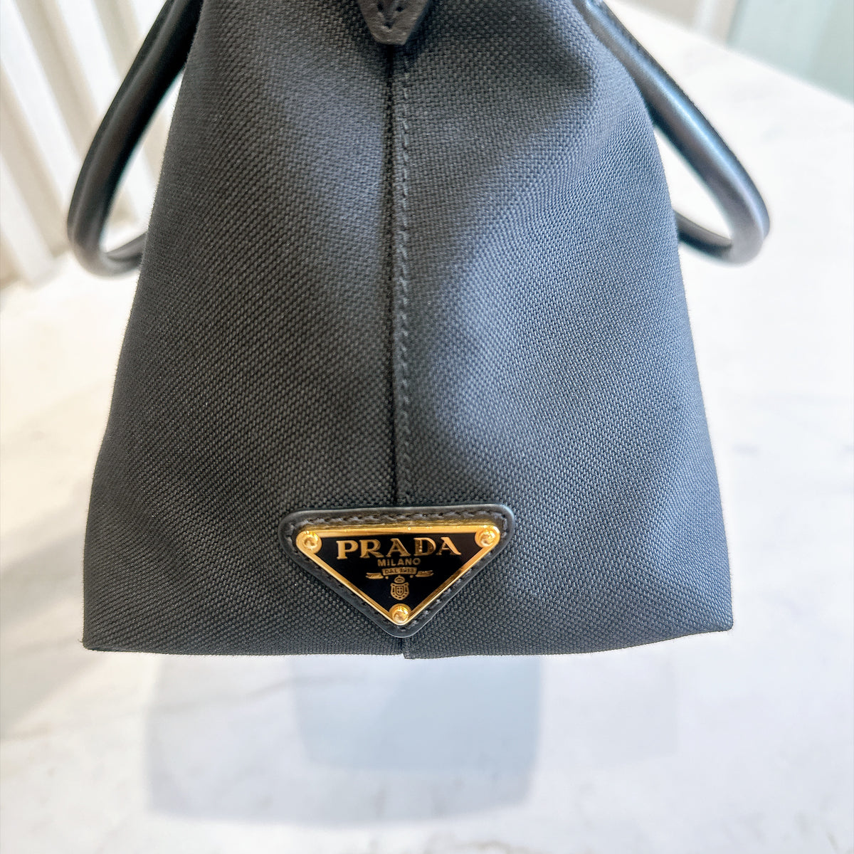Prada Logo Jacquard Black Canvas Satchel Tote