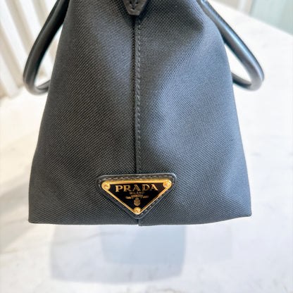 Prada Logo Jacquard Black Canvas Satchel Tote