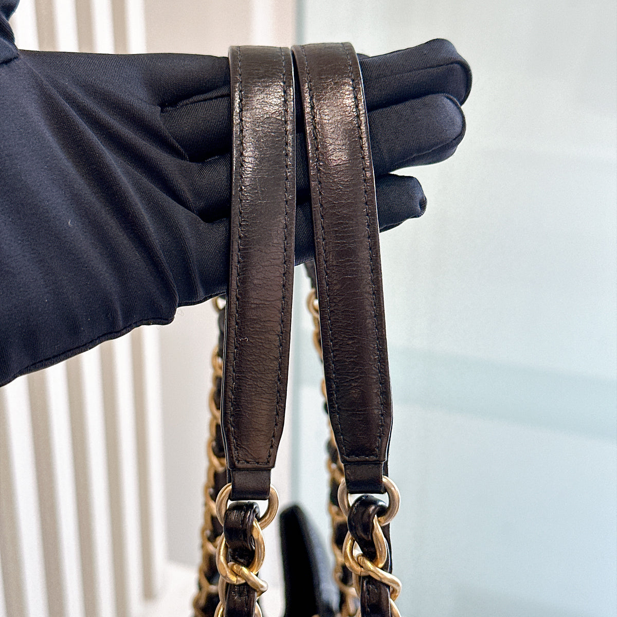 Chanel Coco Turn Lock Chain Tote in Black Aged Calfskin