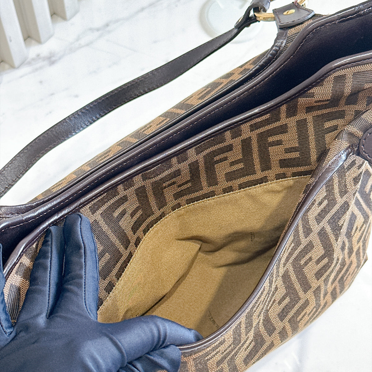 Fendi Zucca Print Canvas and Leather Tote / Chef Bag