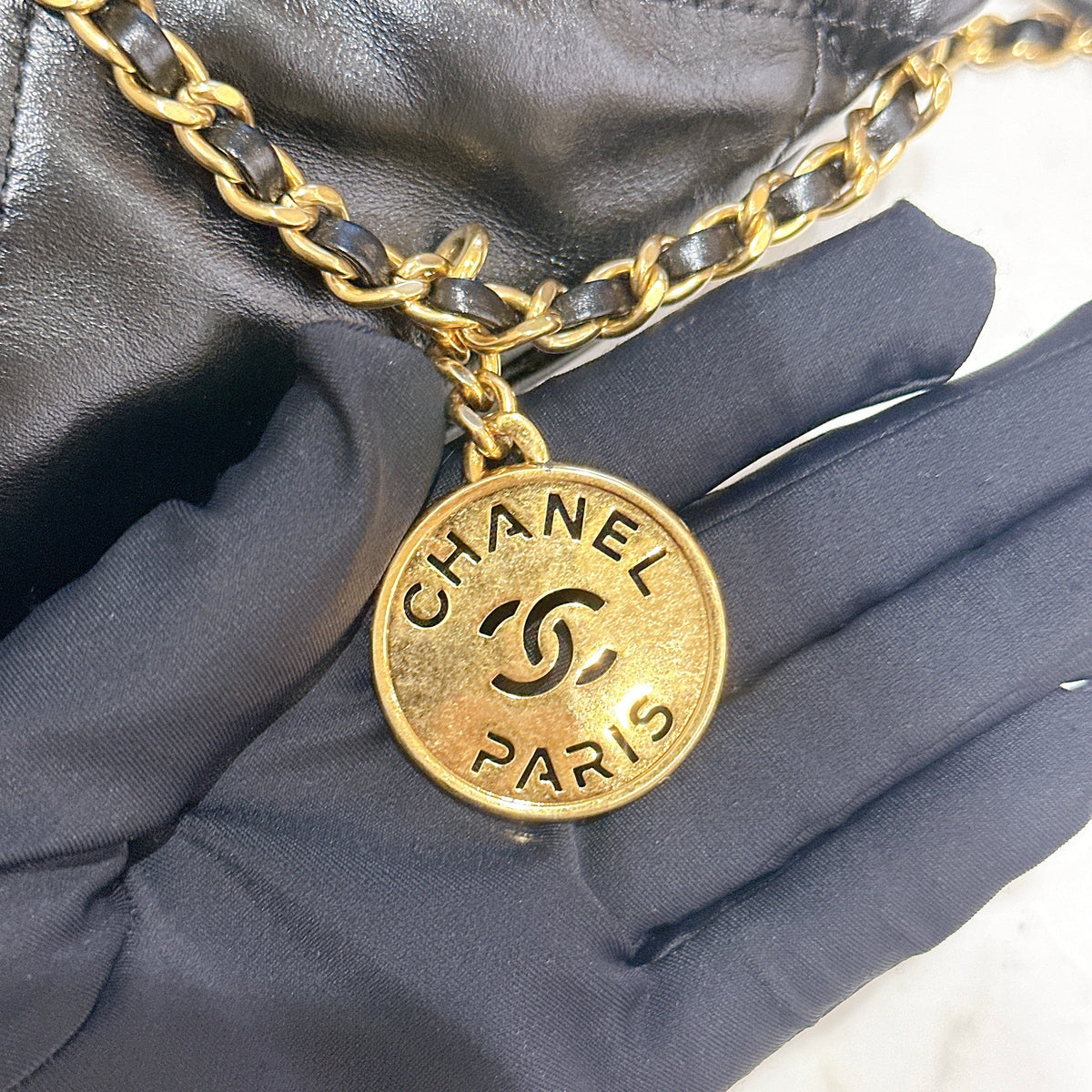 Chanel 22 Mini with Pearl Chain Black GHW