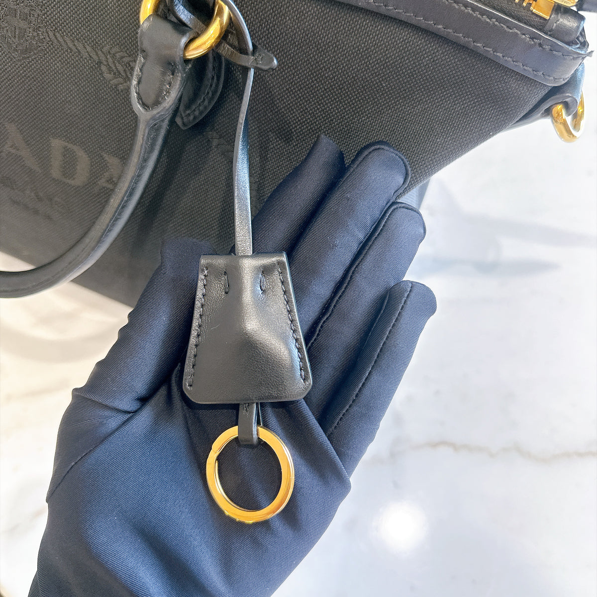 Prada Logo Jacquard Black Canvas Satchel Tote