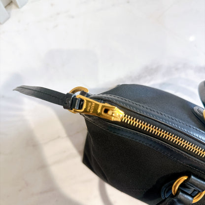 Prada Logo Jacquard Black Canvas Satchel Tote