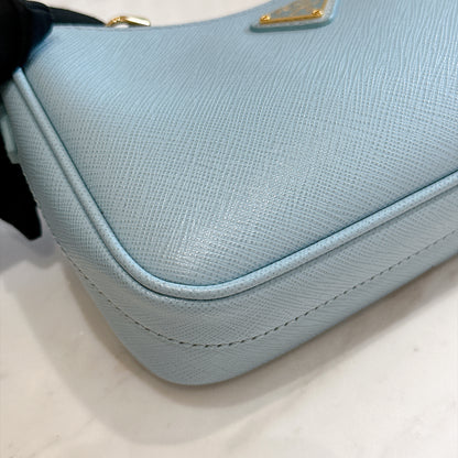 Prada 3 in 1 Hobo Bag in Blue Saffiano