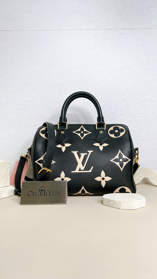 LV Speedy Bandouliere 25 Empreinte Black and Beige