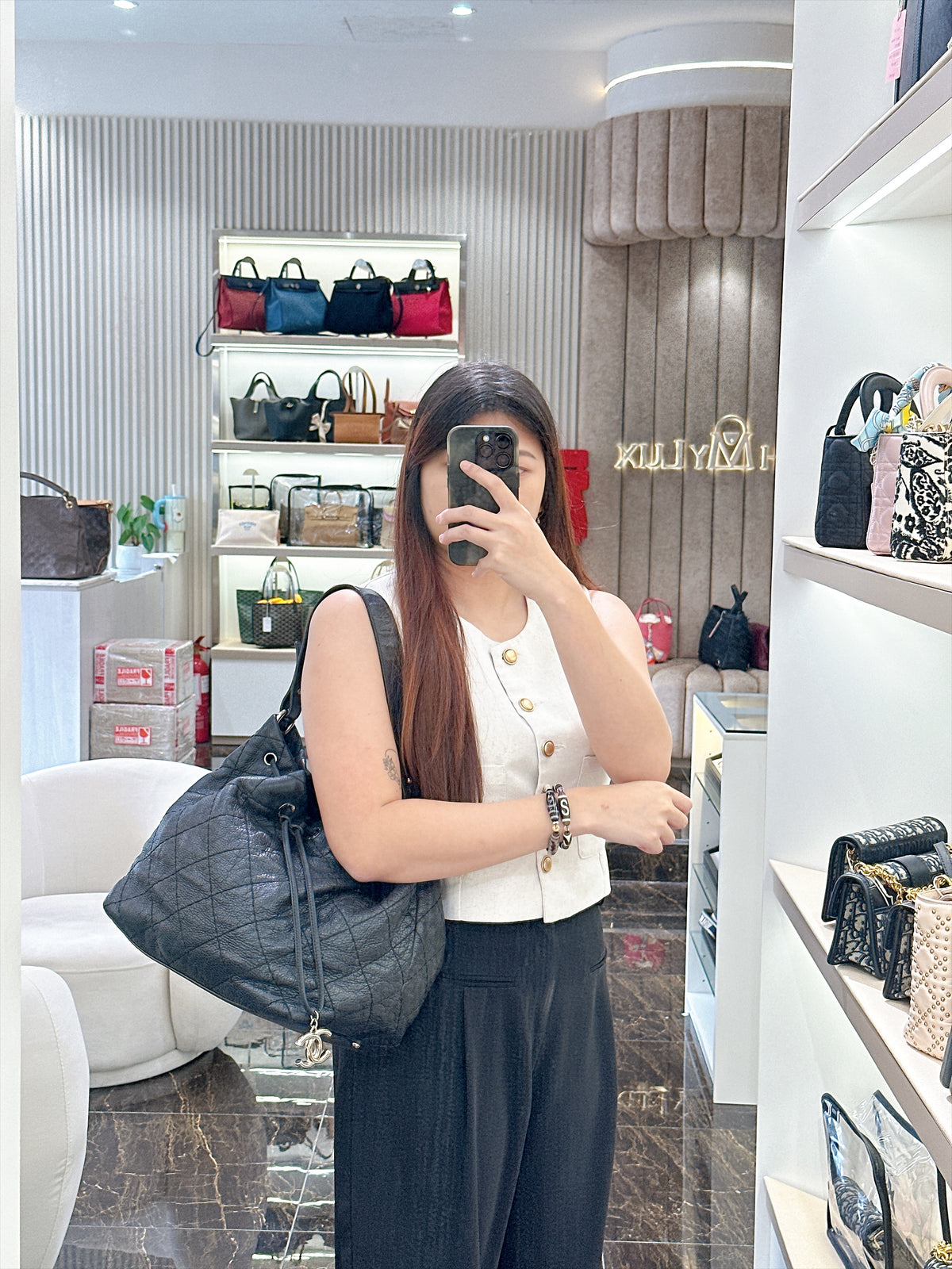 Chanel Glazed Calfskin On The Road Drawstring Bucket Bag