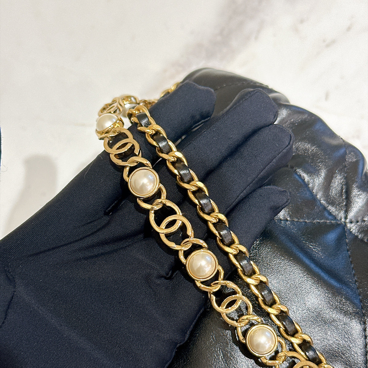 Chanel 22 Mini with Pearl Chain Black GHW