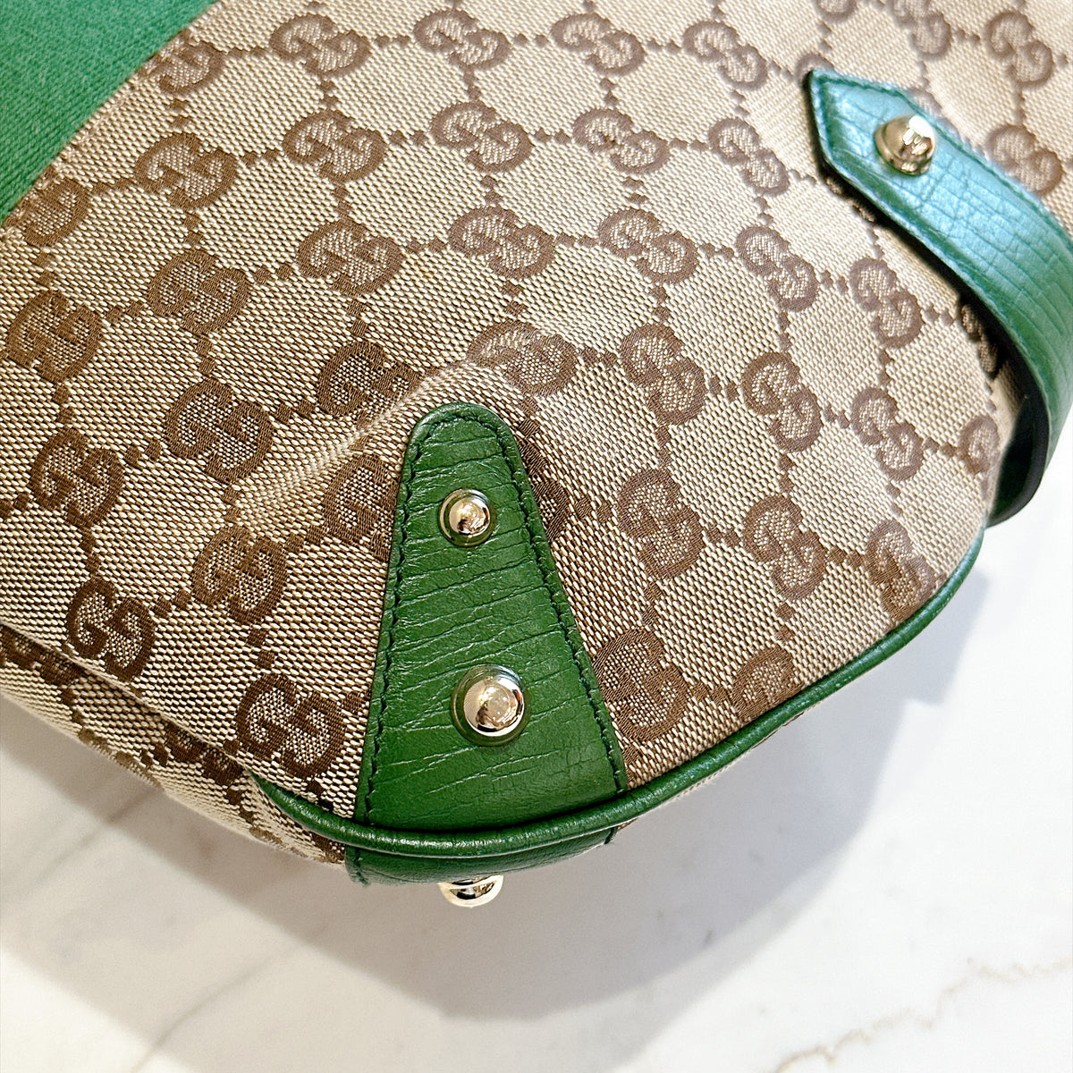 Gucci GG Canvas Green Web Horsebit Chain Large Hobo Bag