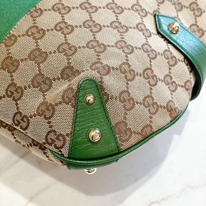Gucci GG Canvas Green Web Horsebit Chain Large Hobo Bag