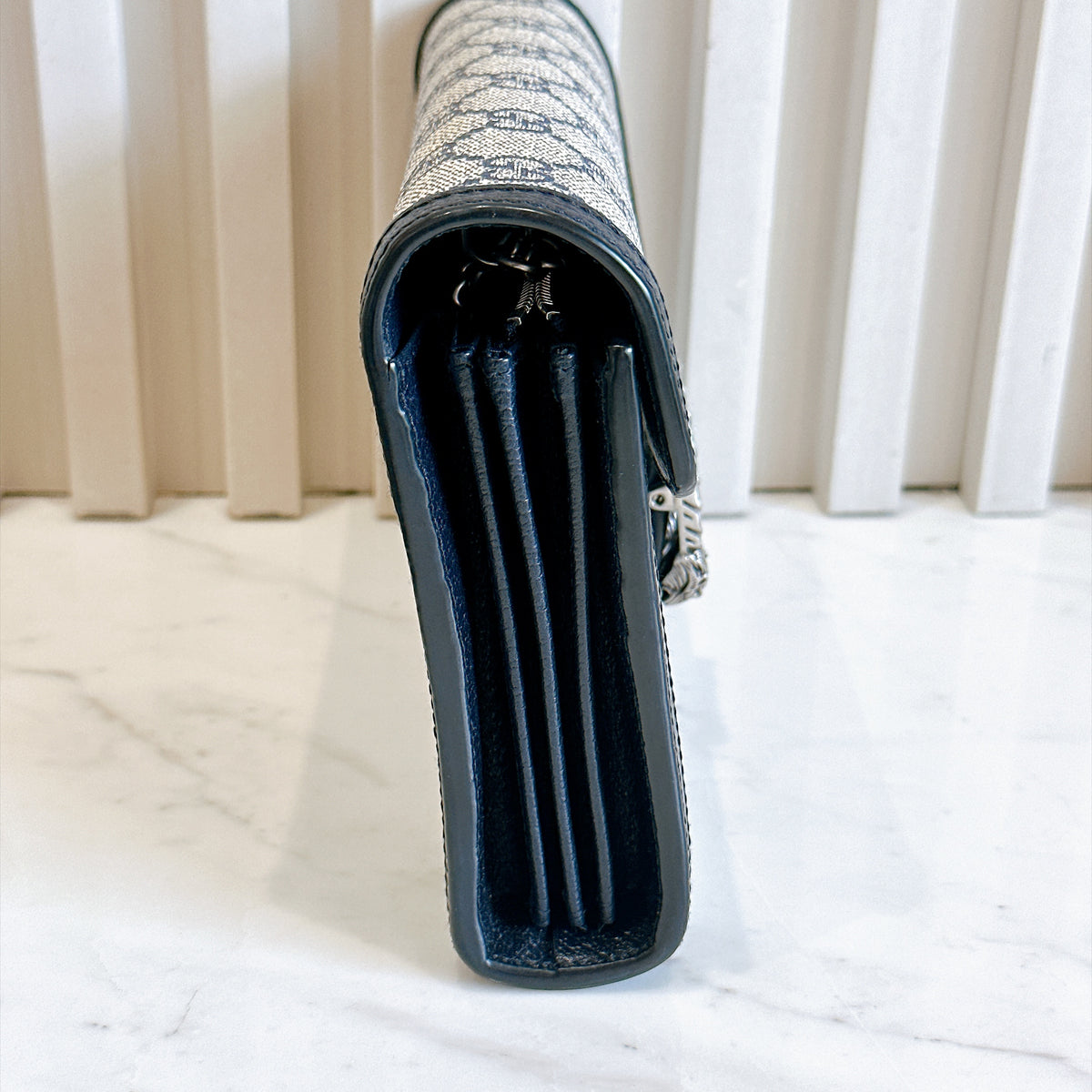 Gucci Dionysus GG Supreme Wallet On Chain in Navy Blue
