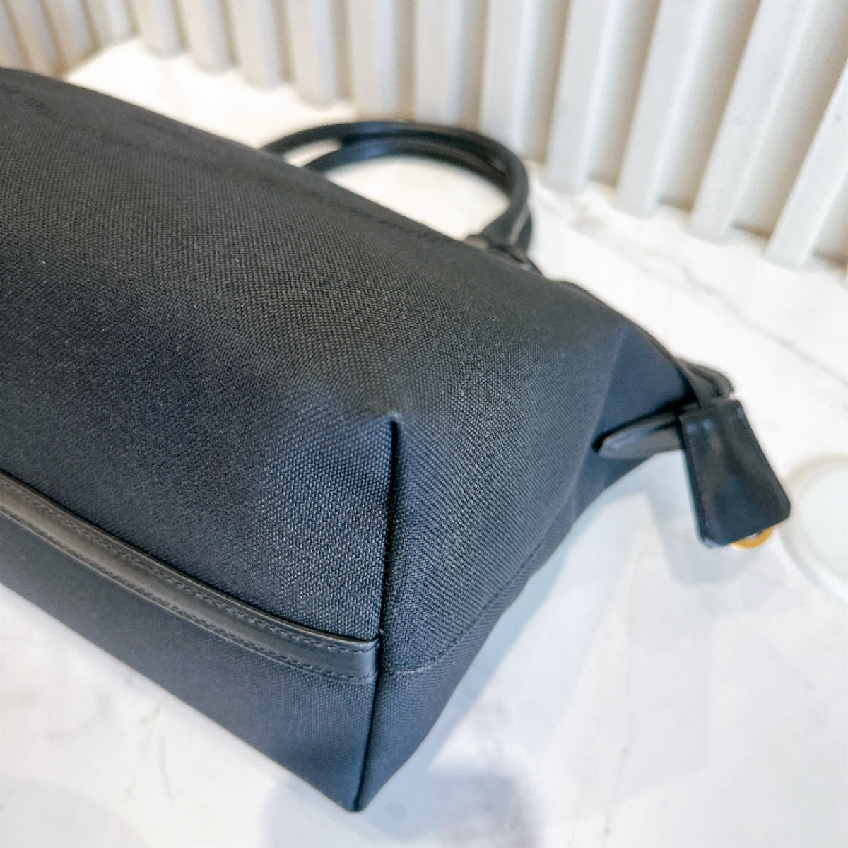 Prada Logo Jacquard Black Canvas Satchel Tote