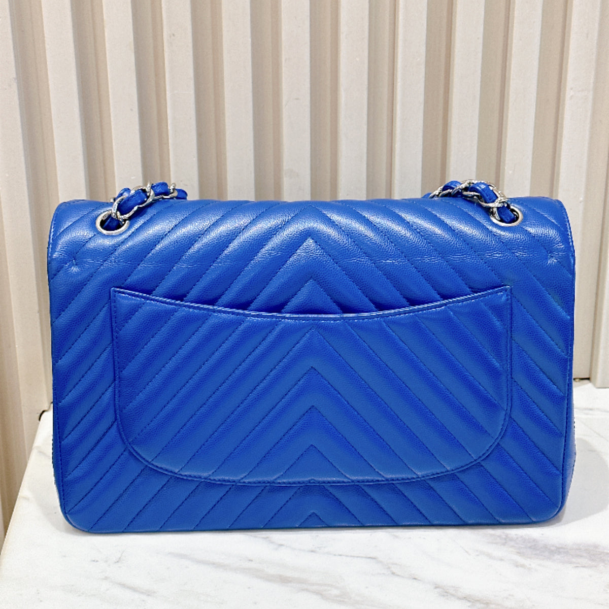 Chanel Jumbo In Blue Chevron Caviar SHW