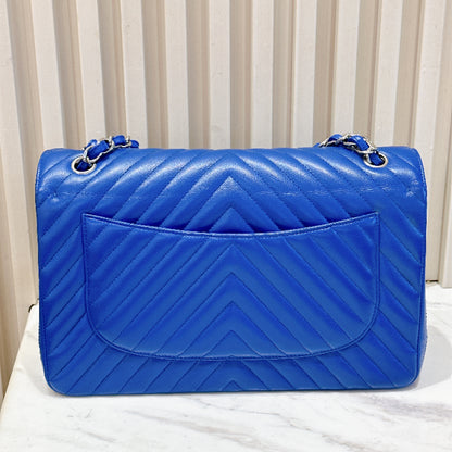 Chanel Jumbo In Blue Chevron Caviar SHW