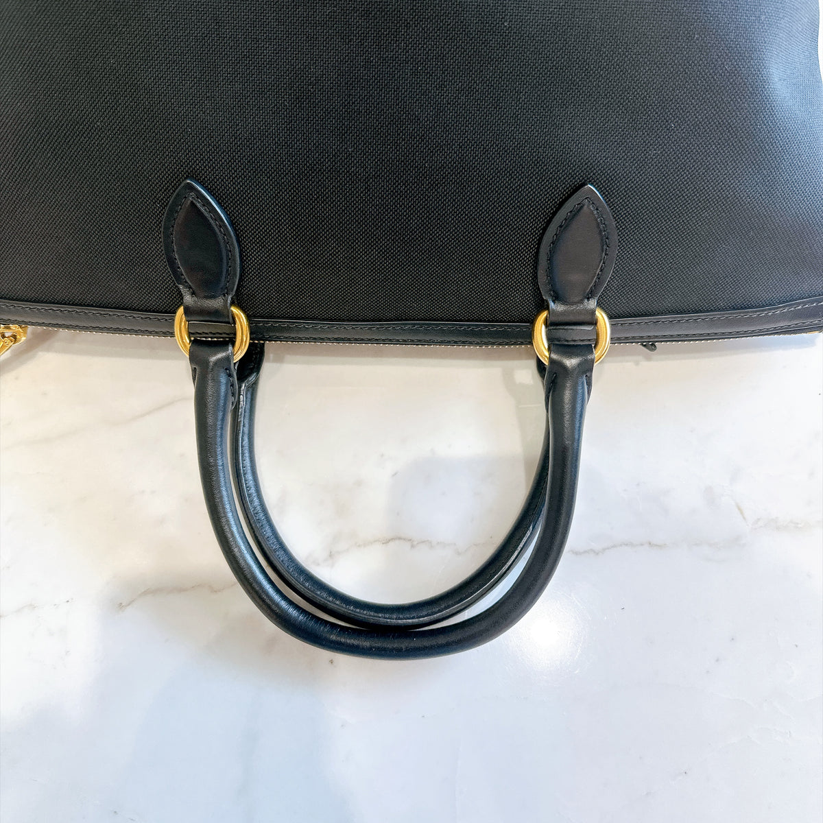 Prada Logo Jacquard Black Canvas Satchel Tote