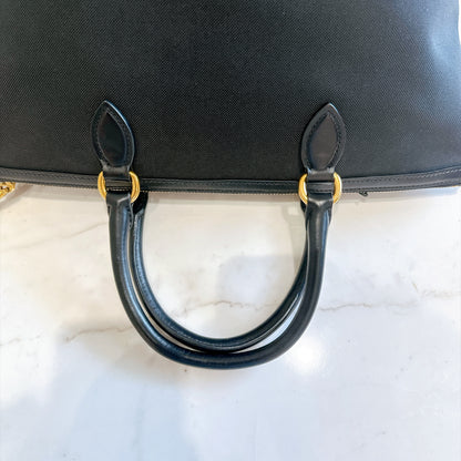 Prada Logo Jacquard Black Canvas Satchel Tote