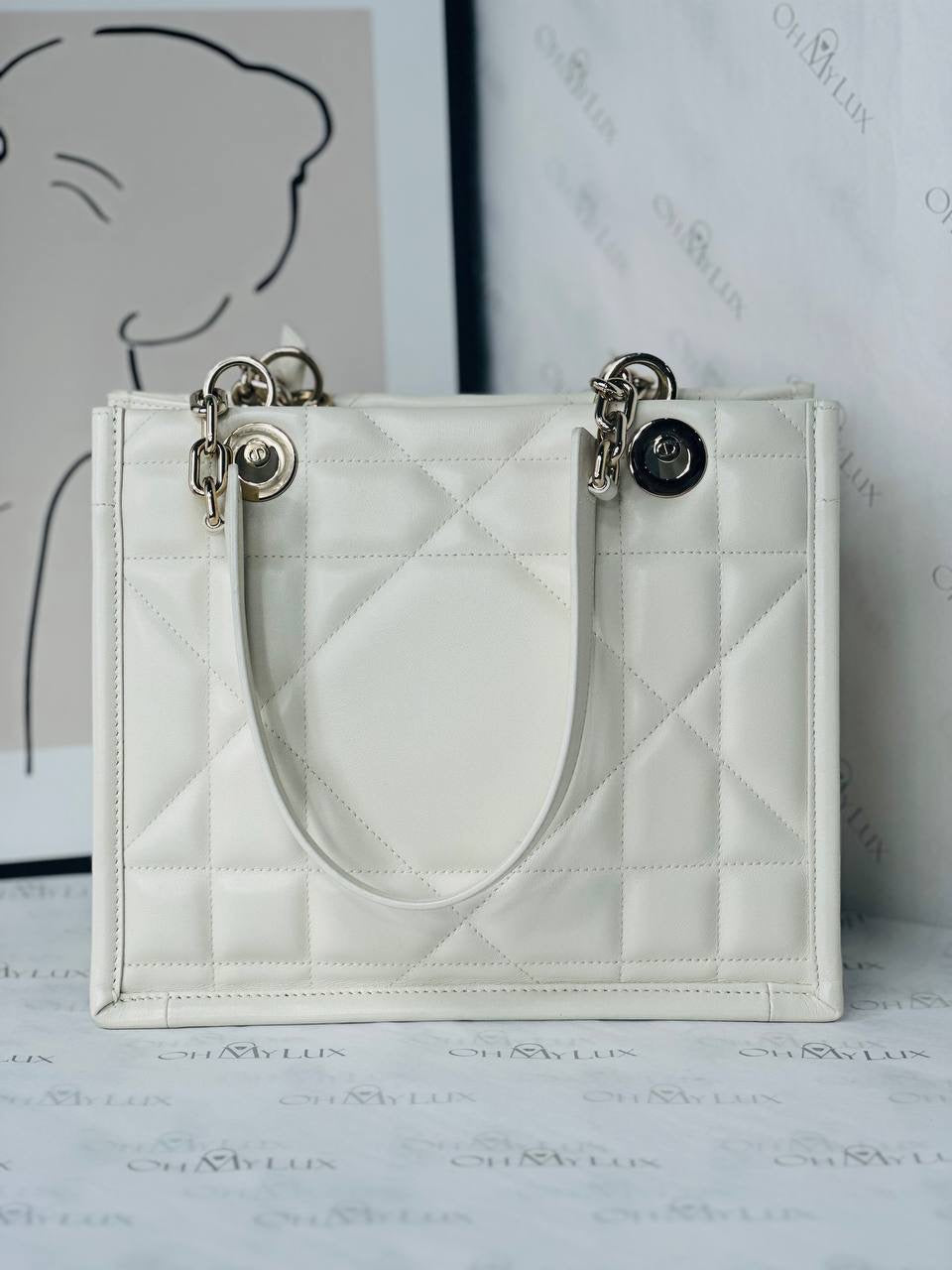 Dior Tote Bag Essential Archi Cannage White