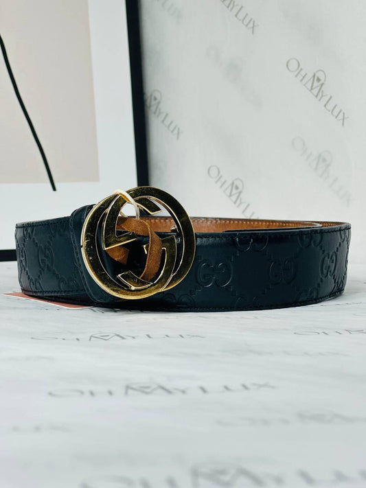 Gucci Guccissima Interlocking Belt in Black GHW