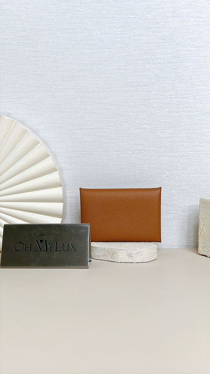 Hermes Calvi Wallet in Gold